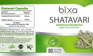 Bixa Shatavari Kapseln mit Asparagus Racemosus Pulver. Die Shatavari Wirkung wird durch die natürlichen Inhaltsstoffe unterstützt. 80 vegetarische Kapseln.