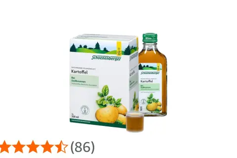 Schoenenberger Kartoffelsaft: natürliche Hilfe bei Sodbrennen. Die Wirkung ist traditionell pflanzlich.