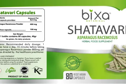 Bixa Shatavari Kapseln mit Asparagus Racemosus Pulver. Die Shatavari Wirkung wird durch die natürlichen Inhaltsstoffe unterstützt. 80 vegetarische Kapseln.