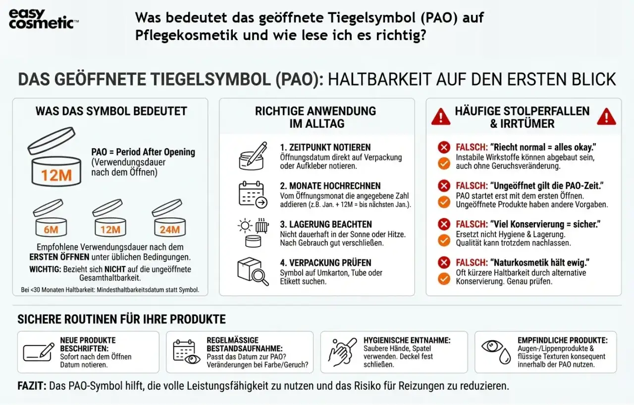 Das PAO-Symbol zeigt, wie lange ist Shampoo haltbar nach dem Öffnen. 6M, 12M oder 24M geben die Verwendungsdauer an.